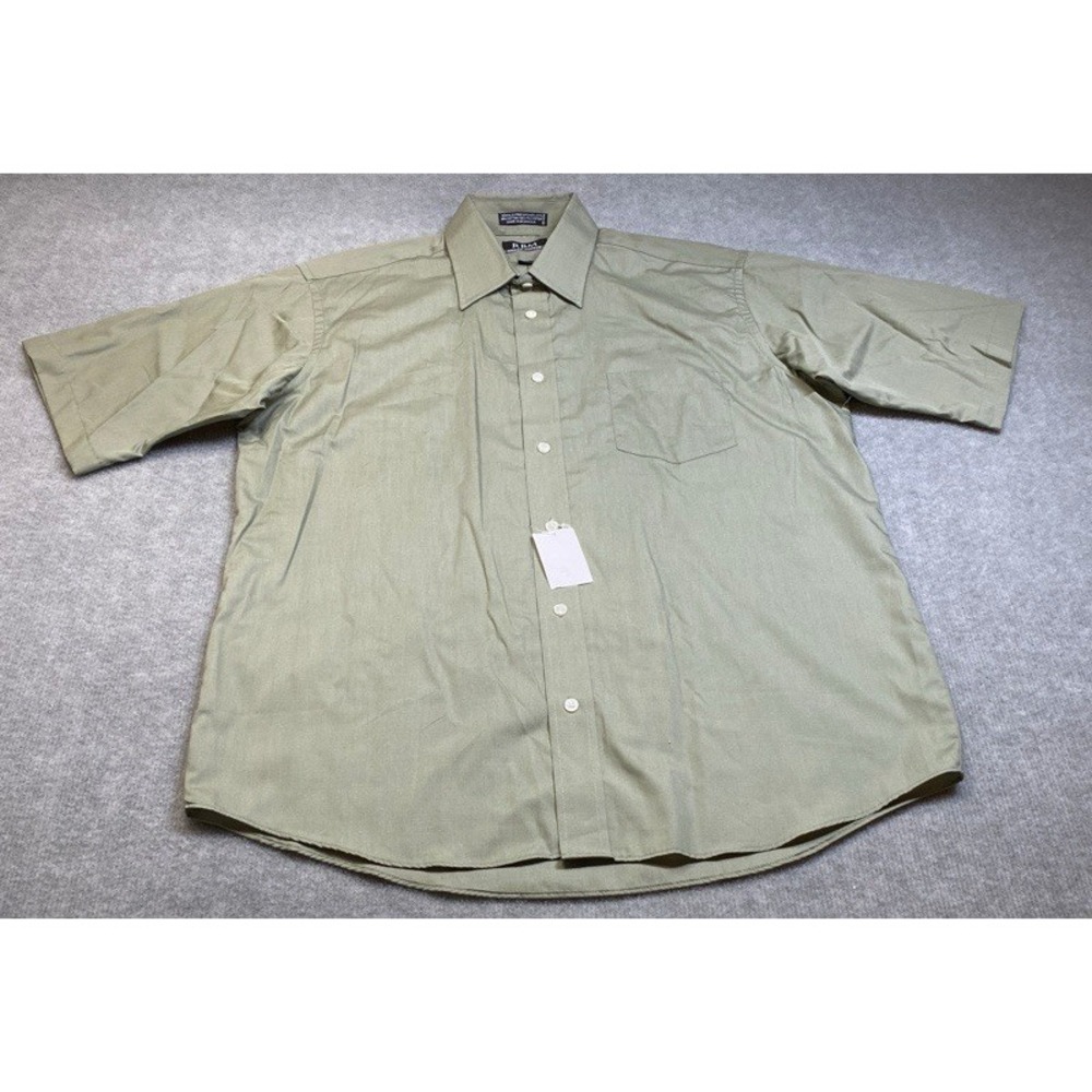 NWT RBM Button Down Shirt Men 16.5 Olive Green Wrinkle Free Short Sleeve